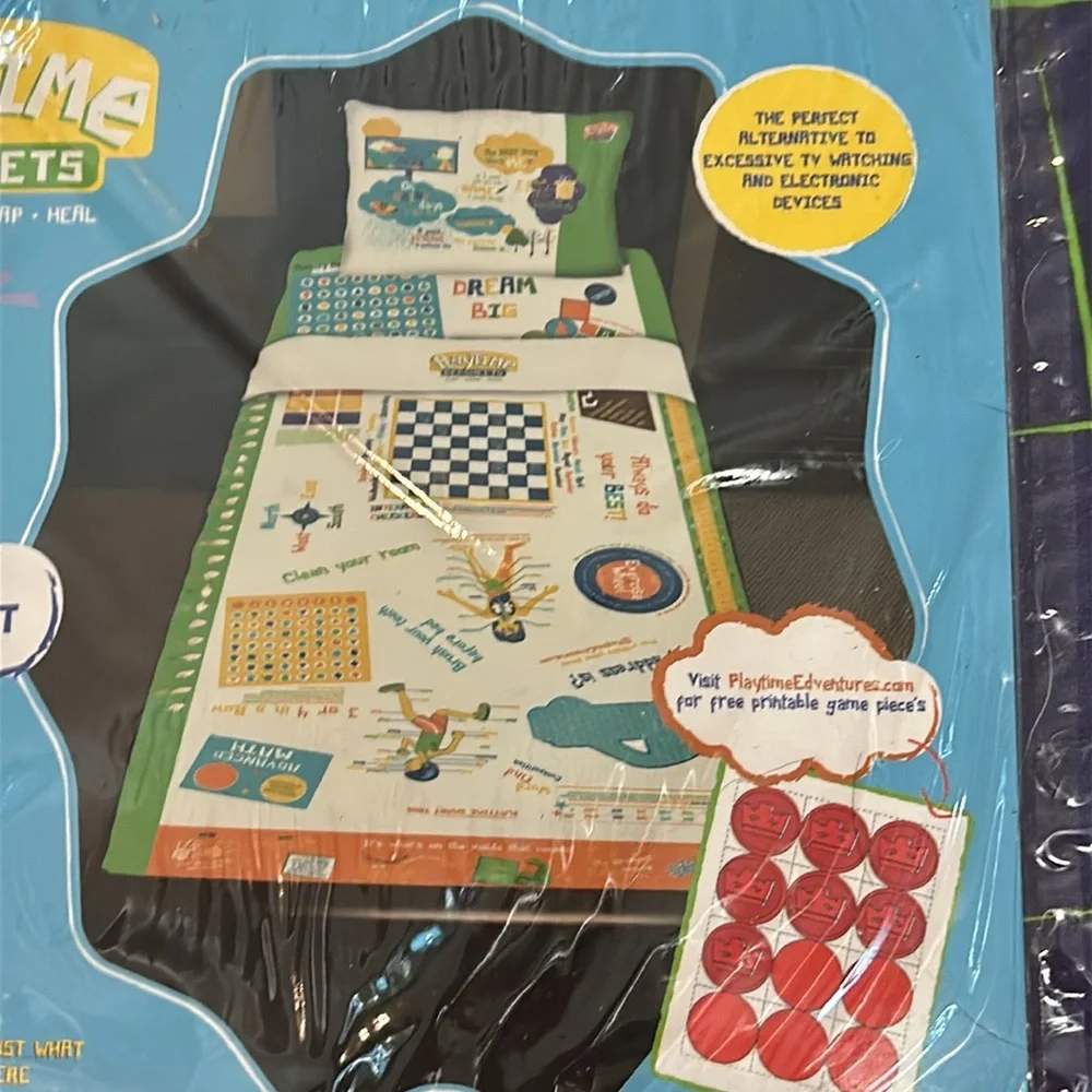 Playtime Bed Sheets - Soft Breathable 75‎ Fun Games & Puzzles - Unisex Twin new